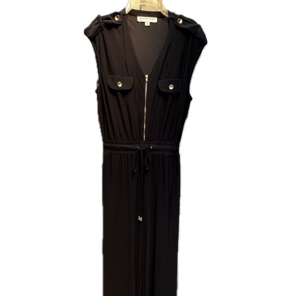 Militaristic Front Zip Sleeveless Elastic Waist Epaulets Jumpsuit Women M Black - Picture 3 of 9